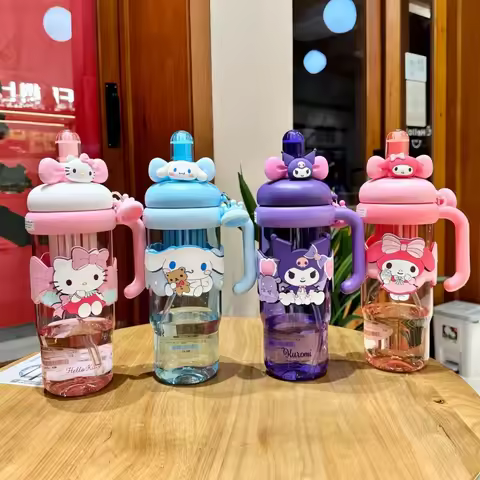 Water Bottle With Straw Hello Kitty Melody Cinnamoroll Kuromi Straw Cup Tritan Material Sealed Water