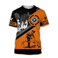 Summer Retro Daily Casual Men's Top Construction Site Engineer Print Short Sleeve