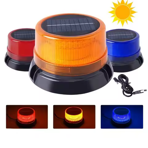 Solar Magnetic Beacon Lights12V-24V Strobe Light Amber Warning Lights Safety Light for Trucks Vehicl