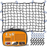 4’x6’ Truck Cargo Net Expands to 8' x 12' with 4"x4" Mesh Grid Super Duty Bungee Heavy Duty Bed Nett
