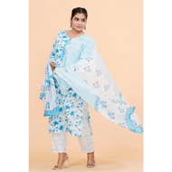 S-5XL - Readymade Cotton Punjabi Suit - Nirmalya Hand Printed 3Pc Set