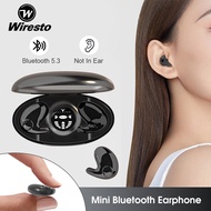 Wiresto Bluetooth 5.3 Headphones Invisible Ultra-Thin Not In Ear Led Power Display Wireless Bluetooth Headset True Wireless Headphones with Mic Button Control Noise Cancelling Waterproof Headphones