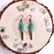 J004-天然石珠串耳環 冰種天河石 雨後水滴