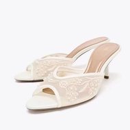 ZA-RA womens shoes autumn and winter new womens shoes white light mouth beaded embroidered mesh fine