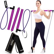 Viajero 2023Pilates Bar Kit with 2 Latex Exercise Resistance Bands for Portable Home Gym Workout, 3-Section Sticks All-in-one Strength Weights Equipment for Body Fitness Squat Yoga with E-Book Video