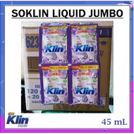 1 DUS DETERGEN CAIR SOKLIN LIQUID JUMBO 120 + 20 SACHET SOFTERGENT 45 mL SO KLIN 1 RENTENG 6 + 1 PCS