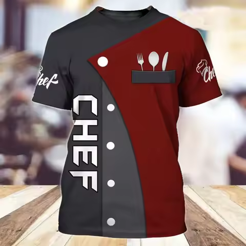 Men's Casual 3D Print Chef's Knife Picture T-Shirt Summer Tide Fashion Hip Hop Personality round Nec