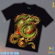 T-shirt Black 3d Rock Chang Original Dragon & Skull Realistic Print Glow in the Dark Unisex