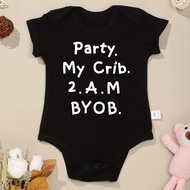 Party My Crib 2am Byob Budak Baru Lahir Onesie Lucu Gaya Popular Pakaian Bayi Perempuan Baju Badan K