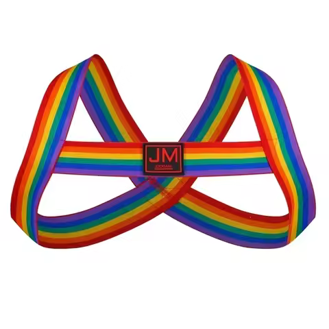 Rainbow Men Bondage Body Chest Harness Costume Male Elastic Strap Gay Lingerie Halter Neck Nightclub