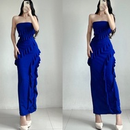 Jer Jen Fyang Sexy Tube Ruffles Maxi Dress Trendy Classy Fashionable Fitted Long Dress Casual Wear