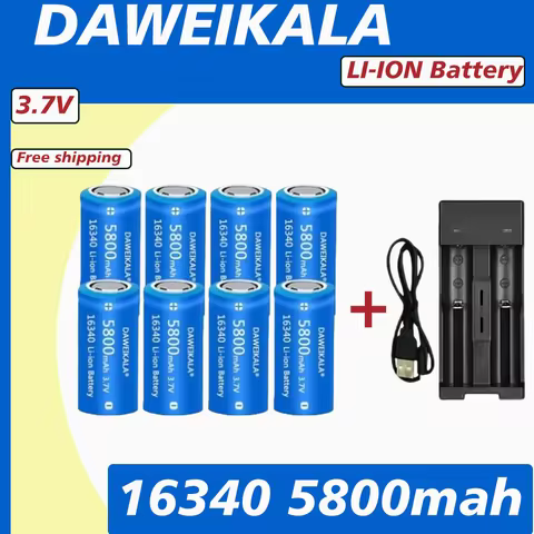 5800mAh rechargeable 3.7V Li-ion 16340 batteries CR123A battery for LED flashlight wall charger, tra