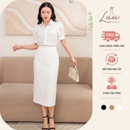 2-layer pencil skirt, 70cm long, made of Vitex material, office fashion 70 - Luu fashion