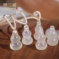 Natural Ice Agate Gourd Pendant Clavicle Chain Jade Three-Dimensional Gourd Pendant Fulu Necklace/Be