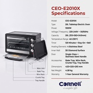 Cornell 20L Electric Oven - 4 SS Heating Elements 60-Min Timer 230℃ Temp Control CEO-E2010X