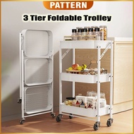 PATTERN 3 Tier Foldable Trolley Multifunction Storage Rack | 100% Full Steel Metal Trolley | Kitchen
