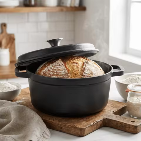 Deepened Enameled Dutch Oven with Lid Uncoated Cast Iron Pot Baker‌ Double Ear 10-32cm Stew Soup Pot