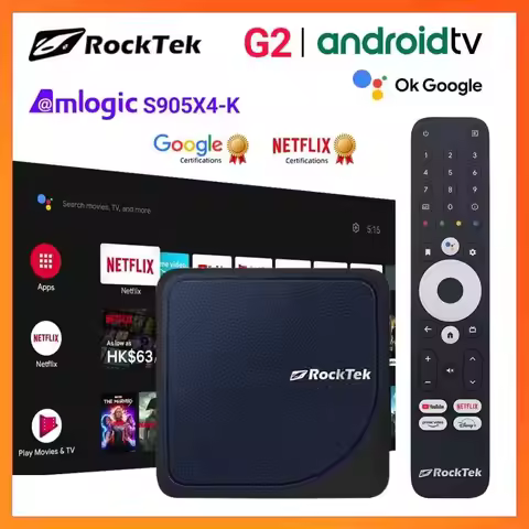 RockTek G2 4K TV Box Amlogic S905X4-K Media Player Android 14 ATV Stream Netflix Google Certified DT