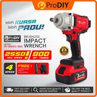 PRODIY RED SERIES 2550RPM Cordless Impact Wrench Brushless Motor 800NM Mesin Sepana Impak Electric P