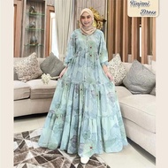 LANGSUNG KIRIM GAMIS CERUTY JUMBO RINJANI MOTIF BUNGA MAYUNG FULL FURING MUSLIM WUDHU FRIENDLY DRESS MAXI MEWAH GAUN PESTA KONDANGAN AKSEN KANCING FULL