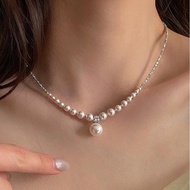 Xiaohongshu Broken Silver Imitation Pearl Pendant Necklace Women Light Luxury Niche High-End Necklace Design Clavicle Chain Accessories Girls Necklace iu Cute Jewelry Wear Matching Accessories Gift Jewelry