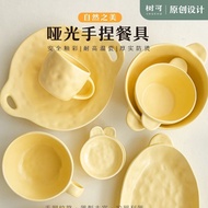 Hand-pinched Ceramic Tableware Bowls Plates One-Person Food Set Household Noodle Soup Bowls Matte Fl