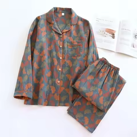 Cotton Trouser Pajamas Suit for Women's Spring and Autumn Cotton Long-sleeved Home Clothes Jacquard 