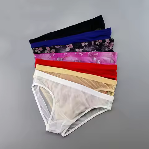 Men Transparent Nylon Briefs 3D Pouch Lightweight Male Bikini Underwear Soft Sheer Quick Drying Stre