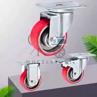 CASTER WHEELS FULL IRON SET 4 PC BRAKES ON OFF MEDIUM HEAVY SIZE 3 4 5 INCH HEAVY DUTY WHEELS