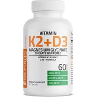 Bronson Vitamin K2+D3 Magnesium Glycinate Supplement, 3-in-1 Formula, 60 Capsules