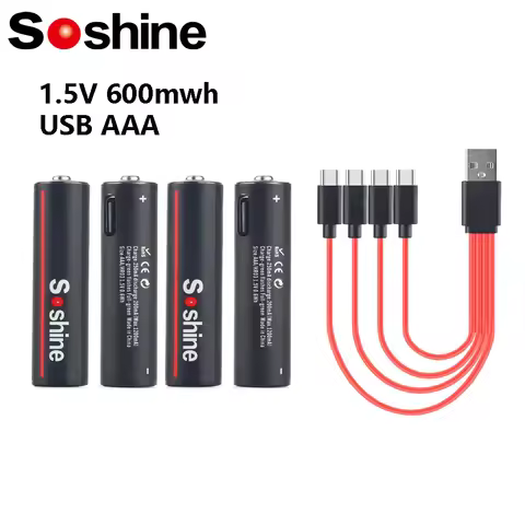 Soshine AAA Rechargeable Battery 1.5 Volt 600mWh USB Li-ion Aaa Battery 3A 1.5V Lithium Batteries To