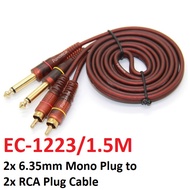 1.5 Meter Dual 6.35mm Mono Plug to Dual RCA Plug Cable - EC-1223/1.5M