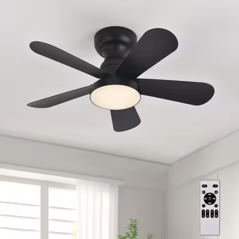 Multi functional ceiling fan with LED light, 3-color 6-speed DC motor fan remote control, 27.95 inch