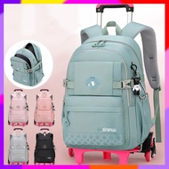 【Ready Stock】 ㊣ ∆ ‡ B73 children school backpack with wheels kids trolley school bag for teenagers girls rolling backpack students schoolbag travel bags