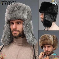 THUY Faux Rabbit Fur Hat, Thickened Ear Protection Fur Bomber Hat, Windproof Soft Winter Warm Winter