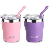 Mollcity Kids Cups 9 oz Stainless Steel Vacuum Insulated Tumblers with Lids & Straws Spill Proof Por