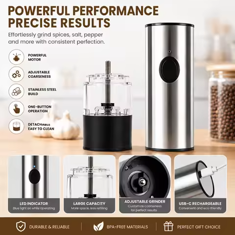 Electric Pepper Grinder Household Kitchen Black Pepper Sea Salt Rechargeable Pepper Electric Grinder