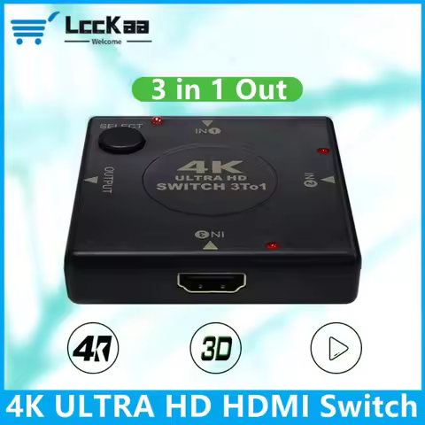LccKaa HDMI-compatible Switch 4K 3D KVM Switches 3 input 1 Output Mini 3 Port HDMI VIdeo Switcher Hu