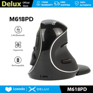 DELUX เมาส์แนวตั้งไร้สายบลูทูธ M618PD ชาร์จได้สูงสุด4000 DPI ถอดได้แผ่นรองมือสำหรับคีย์บอร์ด6ปุ่มขนา