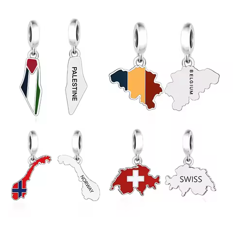 FC Jewelry Fit Original Pan Charm Bracelet 925 Sterling Silver Belgium Palestine Noeway Swiss Flag M