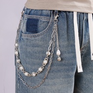 Hip Hop Pearl Stitching Pants Chain High-End Boys Hip Hop Pants Chain Niche Men Denim Waist Chain Pa