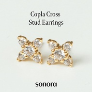 Sonora Copla Cross Stud Earrings, Serenade Collection, 18K Gold Plated 925 Sterling Silver