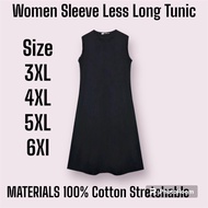 [S-6XL] Women Dress Sleeve-Less Round-Neck Plain Cotton Long Dress(S-6XL)