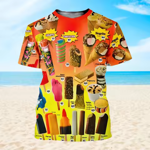 2025 Summer Ice Cream 3D Printed T Shirt For Men Clothes Casual Food Cornet T-Shirt Cold Popsicle Ts