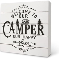 Knibeo Camper Welcome Box Sign - Hadiah Camper, Papan Tanda Meja Kayu RV 5x5, Hiasan Dinding Perjala