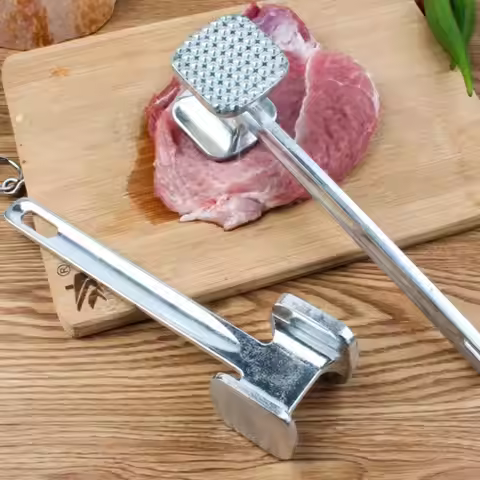 Duty Meat Mallet Stainless Steel Double-Sided Meat Tenderizer Tool for Steak Chicken Pork Fish and V