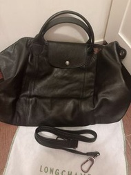 Longchamp Le Pliage Cuir 小羊皮 黑色 手挽袋 大袋 旅行袋 tote bag