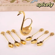 SPICELY Swan Base Stand Spoons, Creative with 6 Spoons Swan Spoons, Swan Base Holder Table Decoratio