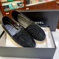 全新CHANEL漁夫鞋 39碼 BLACK MESH ESPADRILLE 黑色透視網編草鞋 #BRAND NEW #香榭站正品