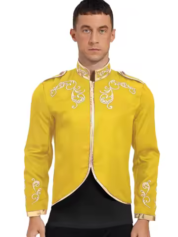 Men Halloween Roman Prince Cosplay Coat Renaissance Royal Palace Prince Coat Long Sleeve Gold Embroi